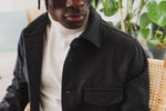 Load image into Gallery viewer, Wool overshirt made in Italy by rust&amp;bones, worn by a black man model with classic style look.
